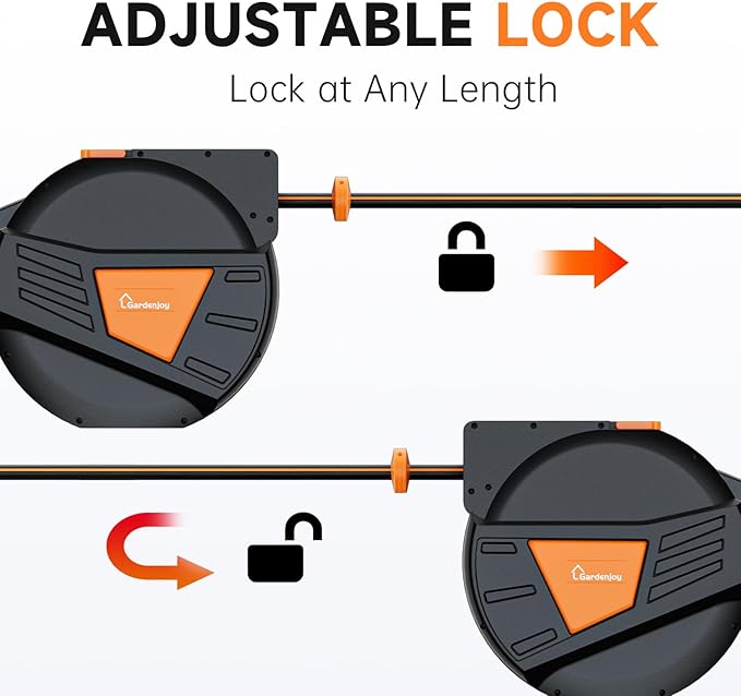 GARDENJOY Retractable Garden Hose Reel, 90 ft x 5/8 inch Heavy Duty Garden Hose with 180°Swivel Wall Mounted Bracket, 10 Pattern Sprayer Nozzle, Any Length Lock & Slow Return System