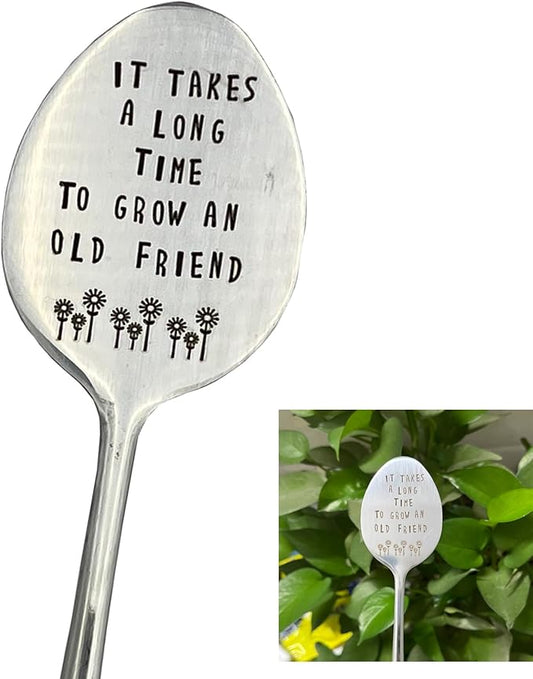 Garden Friendship Gift for Women Gardeners, Plant Marker Stake Label Sign Tag, Gardening Gifts for Woman Plant Lovers, Metal Garden Decoration (Grow an Old Friend-B)