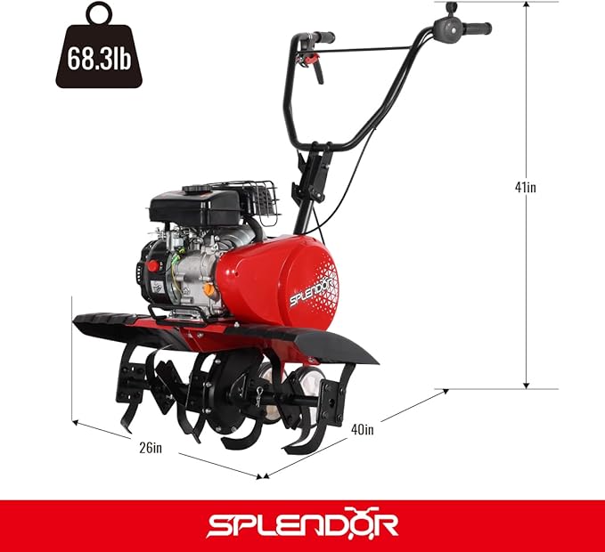 SPLENDOR 4-Cycle Gas Powered Tiller 79cc with Handle and Width Adjustable 24in