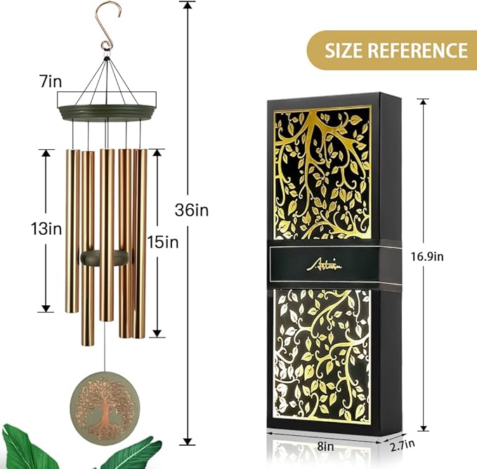 Gifts for Mom & Grandma - Outdoor Wind Chimes with Engraved Tree of Life, Large Patio Hanging Decor for Garden, Yard, Christmas, Anniversary Celebrations