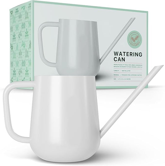 Metal Watering Can for Indoor Houseplants Outdoor Garden Long Sprout Water Can for Succulents Herb Bonsai Modern Garden Tool 33.8oz/1000ml (Brilliant White)