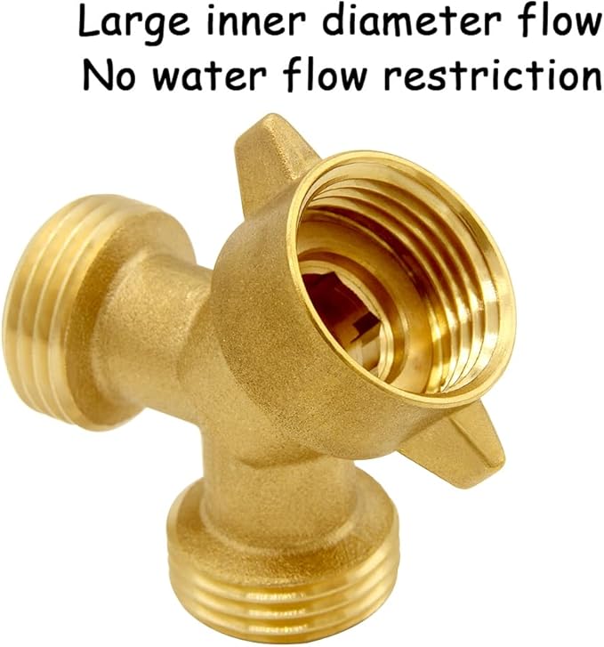 2PCS Garden Hose Splitter Brass 3/4" GHT Thread Heavy Duty Swivel 2 Way Y Connector with Washers Garden Hose Adapter for Backyard Water Tap, Outlet, Spigot