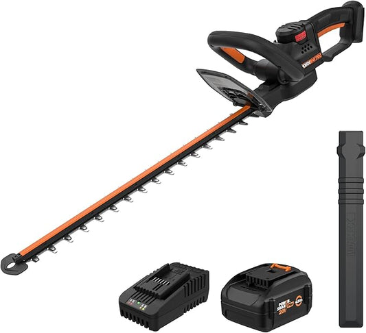 WORX Nitro WG263 22" 20V Cordless Hedge Trimmer, Electric Hedge Trimmer with Dual-Action Blades & 3400 SPM, Brushless Bush Trimmer Cuts Branches 1" Thick, Battery & Charger Included