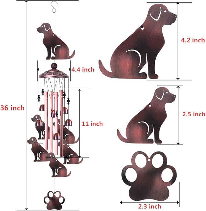 36 Inch Dogs Wind Chimes Outdoor/Indoor Decor - Metal Dog Musical Wind Bells, Mobile Romantic Dog Wind Catcher, Outdoor Dogs Wind Chimes Gifts for Mom, Home, Balcony, Trees, Festival Garden Decoration