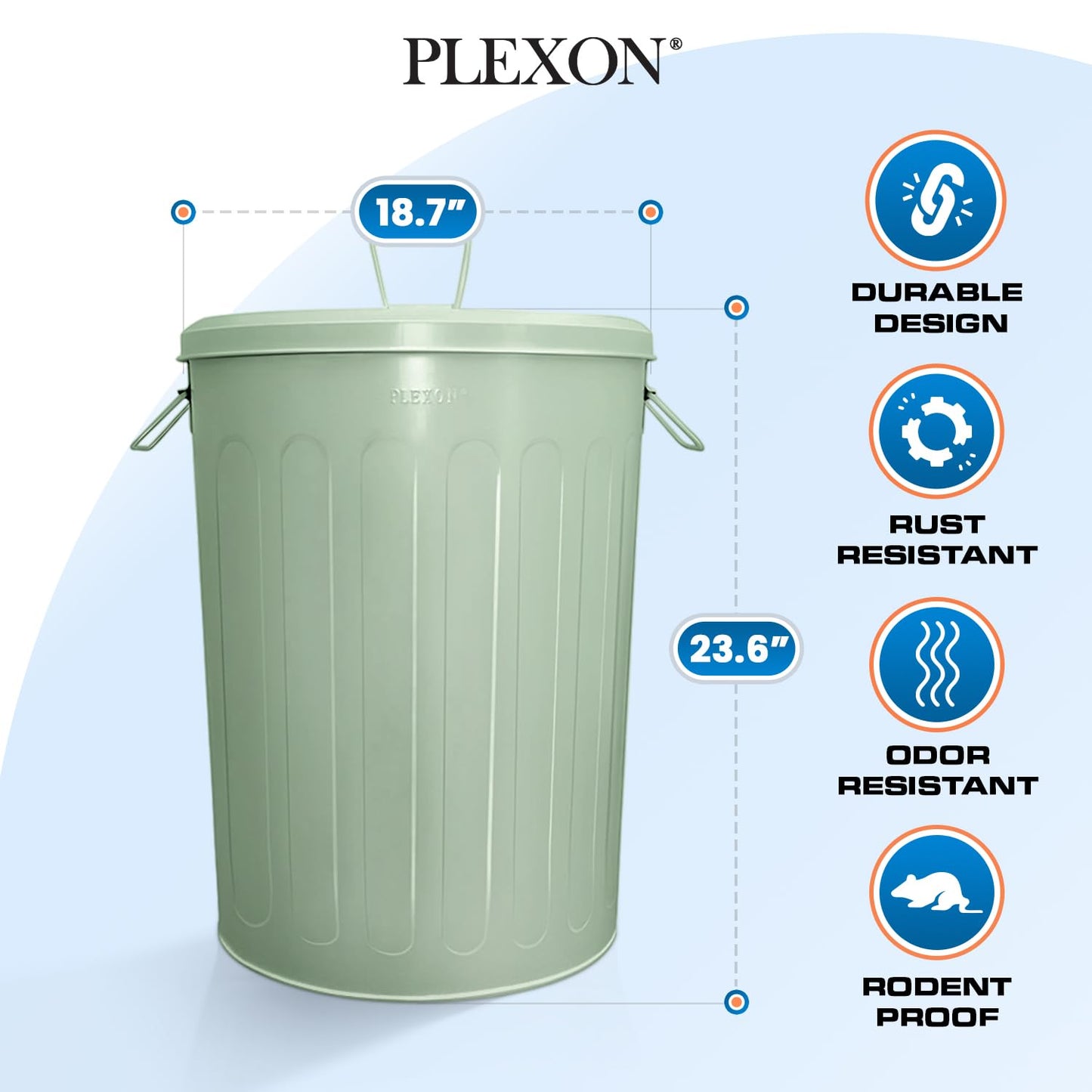 Plexon Large Metal Trash Can with Lid 20 Gallon, Decorative Outdoor Trash Can Heavy Duty Galvanized Metal Bucket with Lid for Garage Workshop Ash Storage Farmhouse, Green 6 Pack