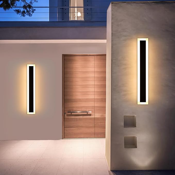 Upgrade Widened 2 Pack Modern Outdoor Wall Lights, 39.3inch Long Linear LED Wall Sconce, 3000K Warm White, IP65 Waterproof, 36W, Minimalist Black Exterior Lamp Fixture for Porch, Garden, Bathrooms
