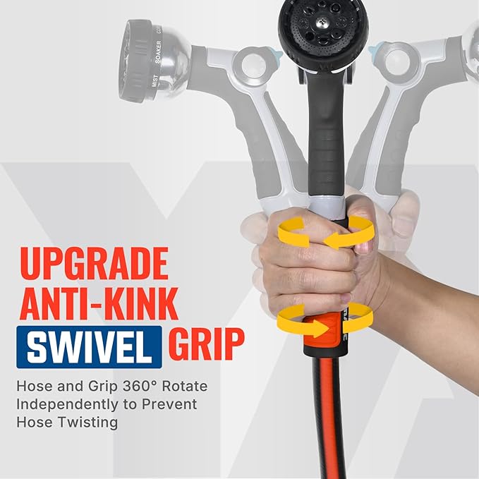 YAMATIC Heavy Duty Garden Hose 30FT x 5/8", Flexible Water Hose with 360° Swivel Handle, 3/4" Brass Male to Female Connectors, Leak-Resistant for All-Weather Outdoor Use