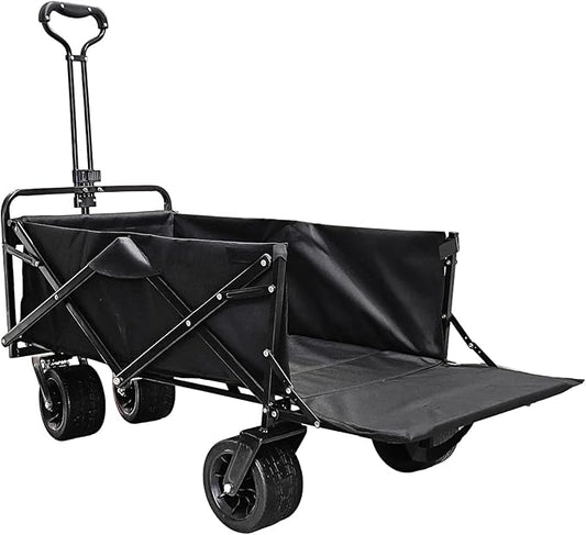 Collapsible Folding Wagon with Tailgate, Extra Long Extender Cart, Large Capacity Folding Garden Wagon, Heavy Duty Utility Carts for Shopping, Beach, Garden, Sports, Outdoor