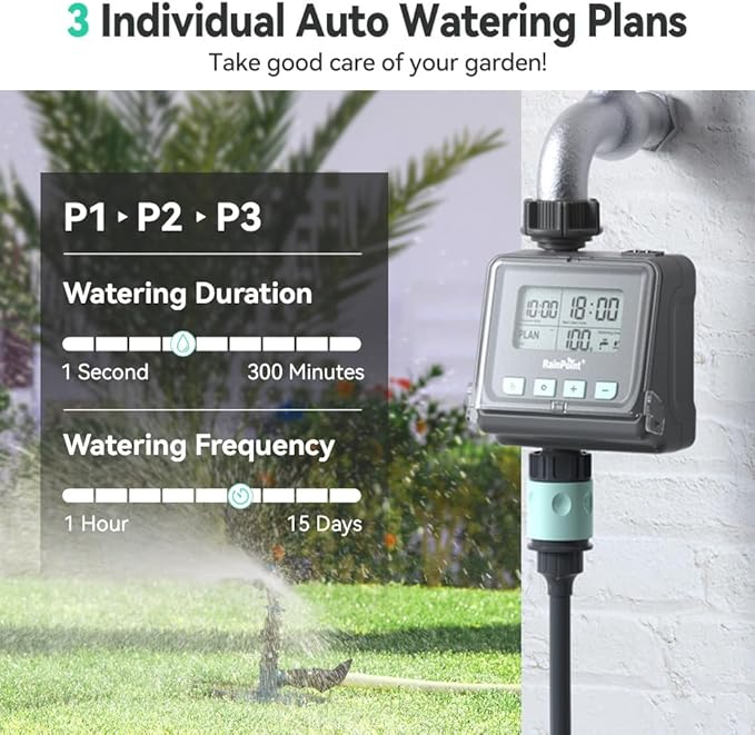 BALDR Smart Water Timer for Garden Hoses - Lawn Sprinkler Timers Outdoor with Up to 3 Preset Programs, Rain Delay Sensor, Smart Water Hose Timers, Drip Irrigation Timer for Garden Watering System