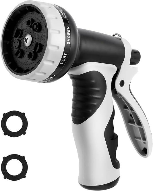 Garden Water Hose Nozzle ABS Water Spray Nozzle with 10 Spray Modes Suitable for Watering Plants, Iawns and Gardens, Car Washing, Cleaning, Showering Pets and Outdoor Fun, Gray