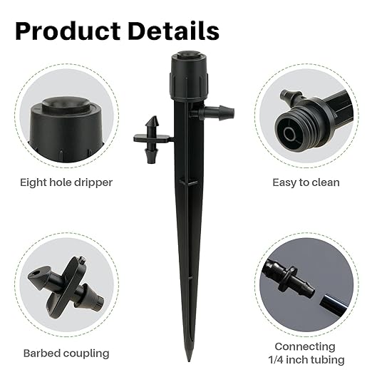 30 Pcs Drip Irrigation Emitters, Adjustable Irrigation Drippers Micro Sprinkler Sprinkler Head for 1/4 Irrigation Tubing,0-3' Spray Distance Drip Line Emitters for Drip System, Automatic Irrigation