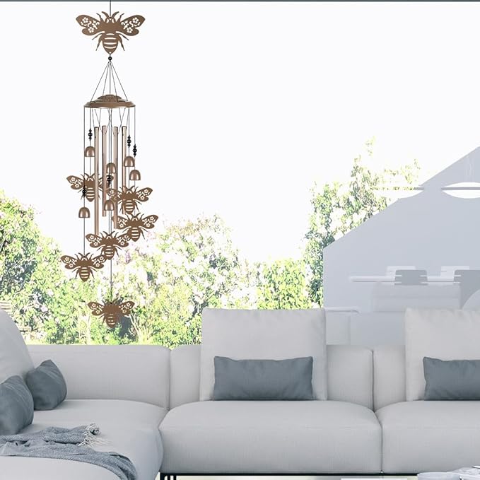 Outdoor Bees Wind Chimes Decor, Portable Mobile Wind Catcher, Sympathy Wind Bells, Memorial Gifts for Mom, Housewarming, Blessing WindChimes(Outside/Indoor/Home/Room/Porch/Yard/Tree/Garden Decorate)