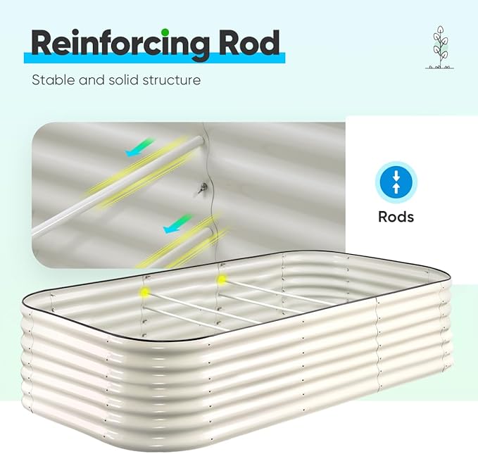 Quictent Galvanized Tall Raised Garden Bed Kit, 8x4x2 ft Oval Large Planting Box Rubber Strip Edging, for Vegetables Outdoor Strengthened by Crossbar (Beige)
