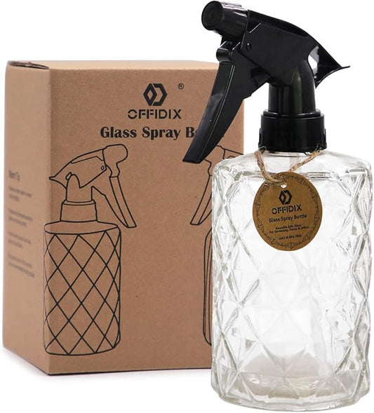 OFFIDIX Glass Spray Bottle, Plant Mister,Pressure Watering Can, Water Spray Bottle with Adjustable Nozzle, 0.35L/11.8oz Handheld Spray Bottles for Outdoor Indoor Garden, Plants, Cleaning Solutions