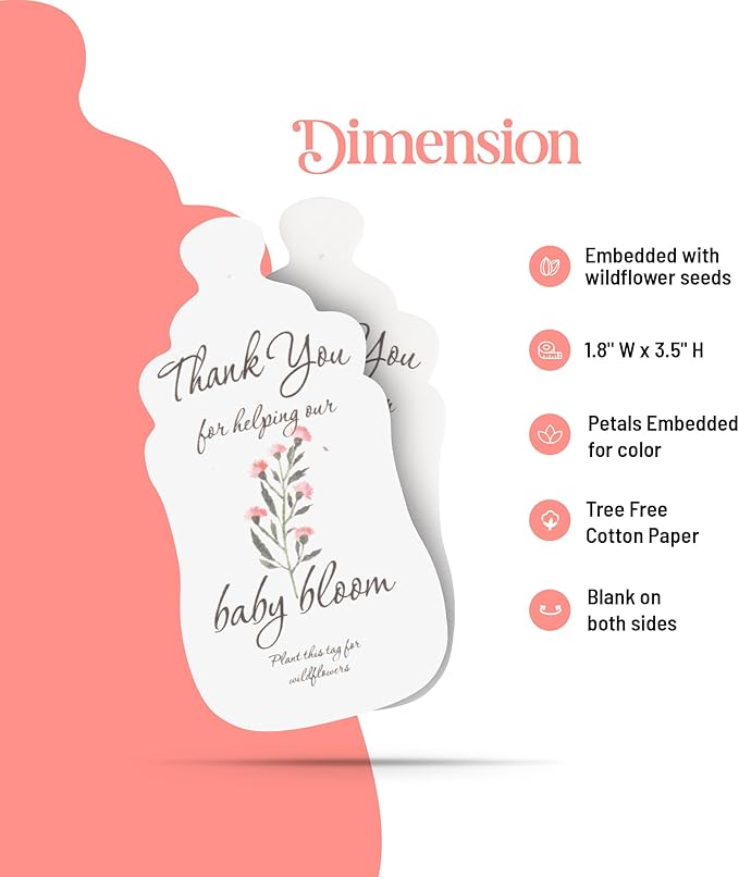 Baby Bottle Shaped Seed Paper – 5 Pink Baby Shower Favors for Guests with Wildflower Seeds, Writable & Plantable, Gender Reveal, Birthday Gifts for Guest