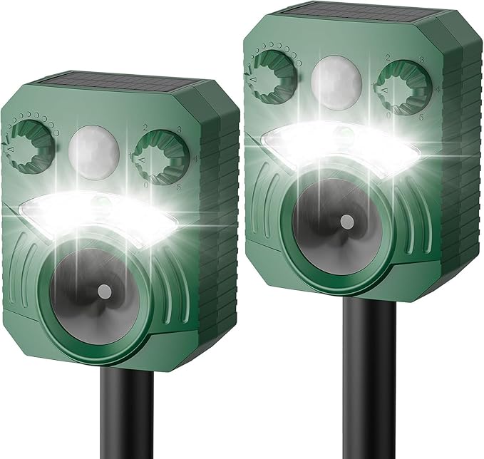 Deer Repellent Device 2 Pack Cat Repellent Outdoor Dog Repellent for Yard Solar Animal Repeller Ultrasonic Squirrel Repeller Waterproof Racoon Fox with Motion Activated Sensor Flashing Light 5 Modes