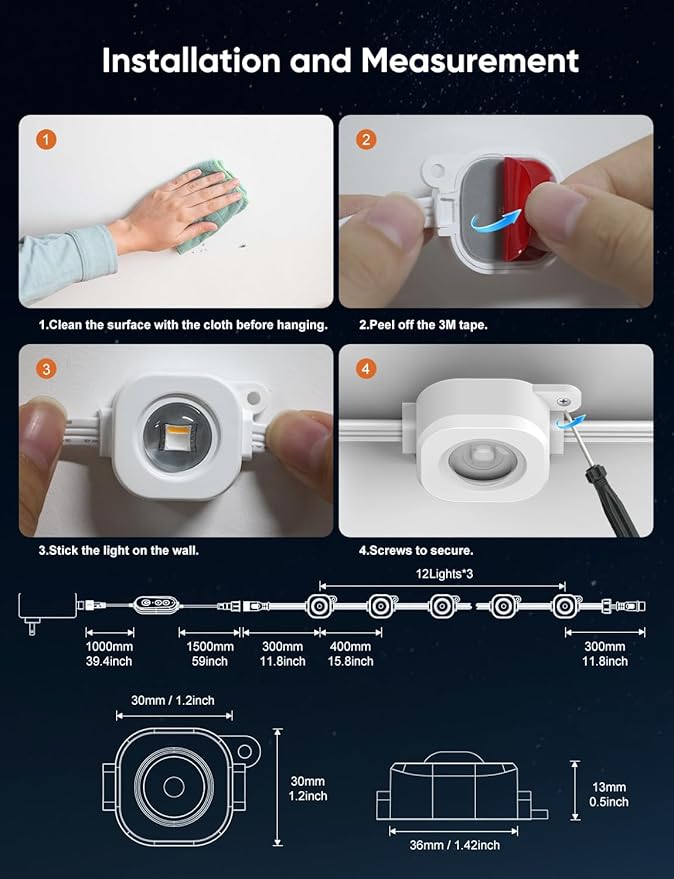 Permanent Outdoor Lights 150ft,RGBW Eaves Light with 108 LED Lights,111+ Scenes Modes Outdoor Lighting, Waterproof Permanent Light for Daily Holiday Halloween Decorations, Compatible with Alexa,White