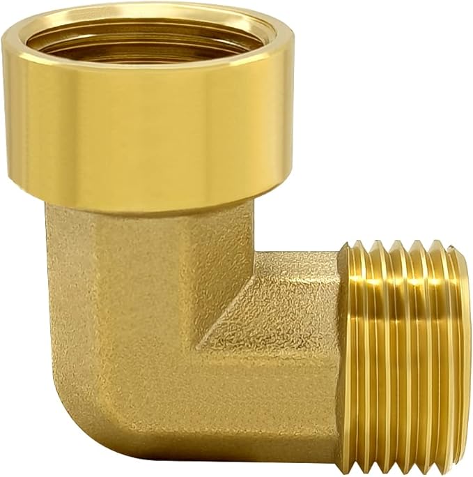 Hooshing 2PCS Brass Garden Hose Elbow Connector 90 Degree 3/4 Inch GHT Male and Female Pipe Fitting
