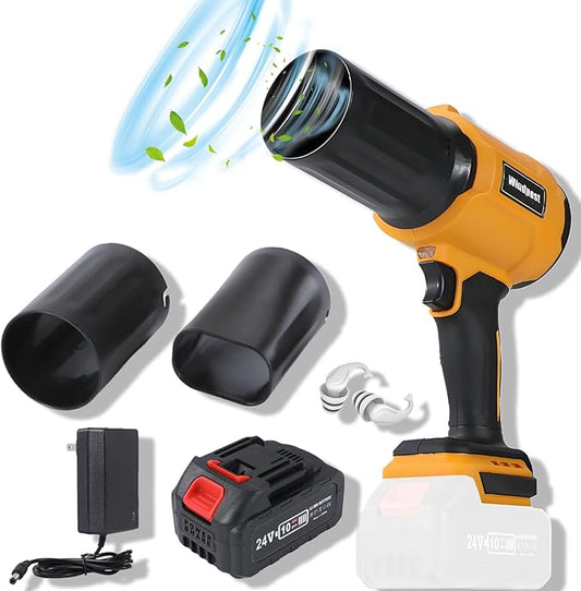 Small Cordless Leaf Blower,Leaf Blower Cordless,300000RPM Turbo Jet Blower with 1X24VX4.0Ah Battery and Charger for Patio Cleaning,Lawn Care,Car Cleaning and Dust Etc,2 Blowing Nozzles-Yellow