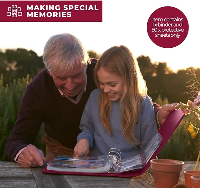 WILDGOOSE Seed Storage Organizer Binder - Seed Packet Organizer with 50 Pack Sheet Protectors That Stores 200 Seed Envelopes. (Raspberry)