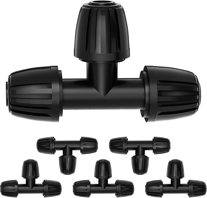 Bonviee 6 Pack 1/2 Inch Drip Irrigation Tee Connectors, Barbed Lock Fittings for 1/2โ Tubing, Leak-Proof 3-Way Coupler for Garden Hose, Drip System Repair & Extension