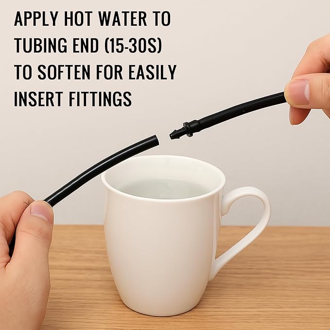 MIXC 1/4" Irrigation Dripline Tubing (100 Ft Roll) with 6" Emitter Spacing - 1/4" Drip Irrigation Fittings Included (Black)