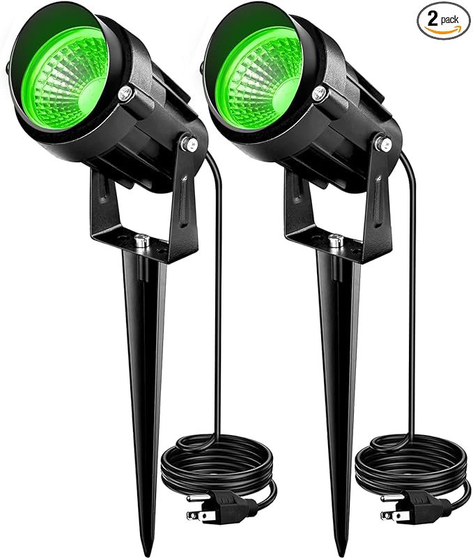Halloween Green Landscape Lights Outdoor, 110v 120V Plug in Landscape Lighting with IP66 Waterproof Halloween Christmas Spotlights for Garden Pathway Tree Pathway, 2 Pack7W Green LED Landscape Lights