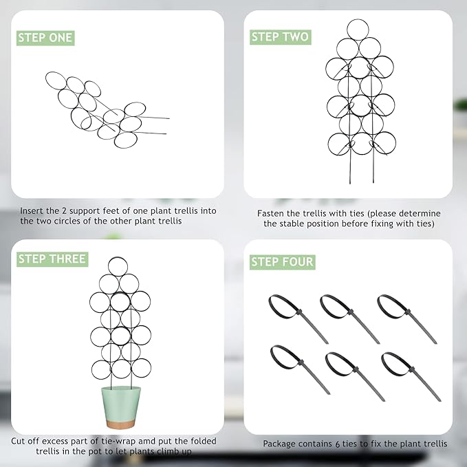 Trellis for Climbing Plants Indoor 15.7 Inch, Stackable Garden Trellis for Potted Plant Support, 3 Pack Small Houseplant Metal Wire Trellis for Vines Pothos Rose Monstera Accessories (Black)