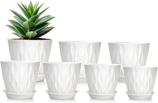 GARDIFE 7/6.5/6/5.5/5/4.5/4 inch Plant Pots, 7 Pack Flower Pots Indoor Outdoor, Planters with Drainage Holes and Tray Saucers (White)