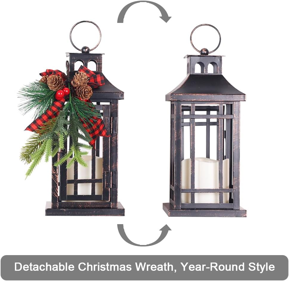 NEEDOMO 2 Pcs Christmas Decorations Indoor, Outdoor Christmas Led Lanterns Decorative for Table Centerpieces, Vintage Metal Hanging Candle Holder, Home Decor for Party, Living Room, Patio, Porch