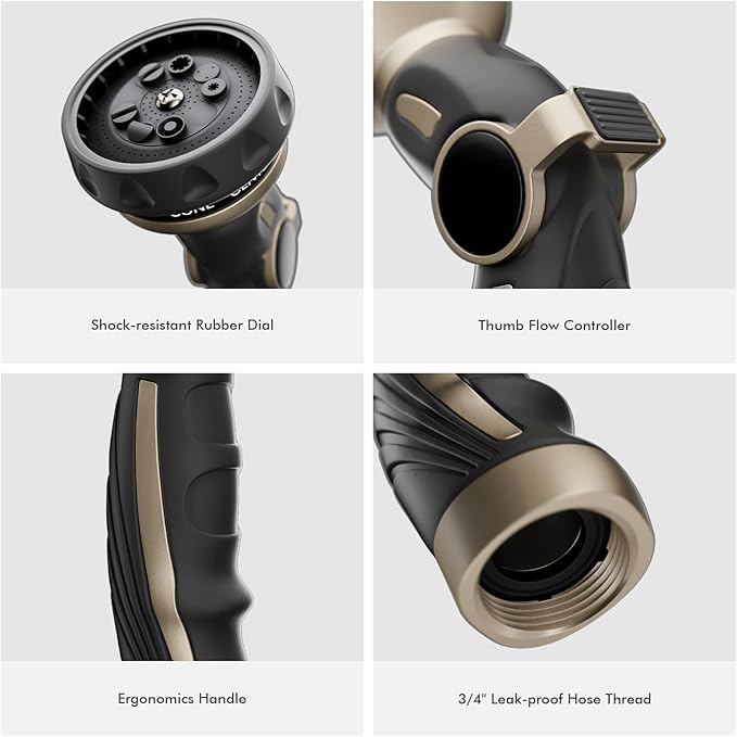 RESTMO Hose Nozzle Heavy Duty, Metal Water Hose Sprayer for Garden, 9 Spray Patterns | High Pressure | Thumb Flow Control | On/Off Valve, Ideal for Outdoor Lawn & Plant Watering, Car & Pet Washing