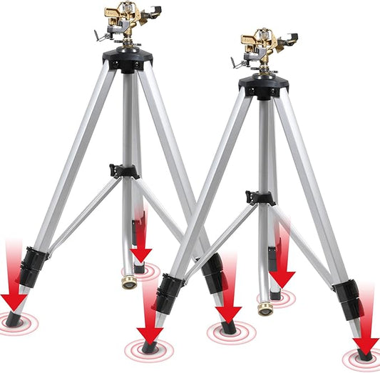 YAMATIC Impact Sprinkler on Tripod Base, 360 Degree Large Area, Heavy Duty Adjustable Pulsator Sprinkler for Lawn Yard and Grass, Spray up to 20-90ft, Brass Head, 2Pcs