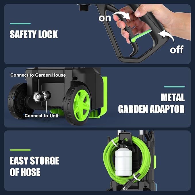 Professional Pressure Cleaner 5000 PSI,4.0 GPM Heavy Duty Power Cleaner with 4 Nozzles,Foam Cannon,33FT Hose and 500ml Soap Bottle for Home/Cars(Green)