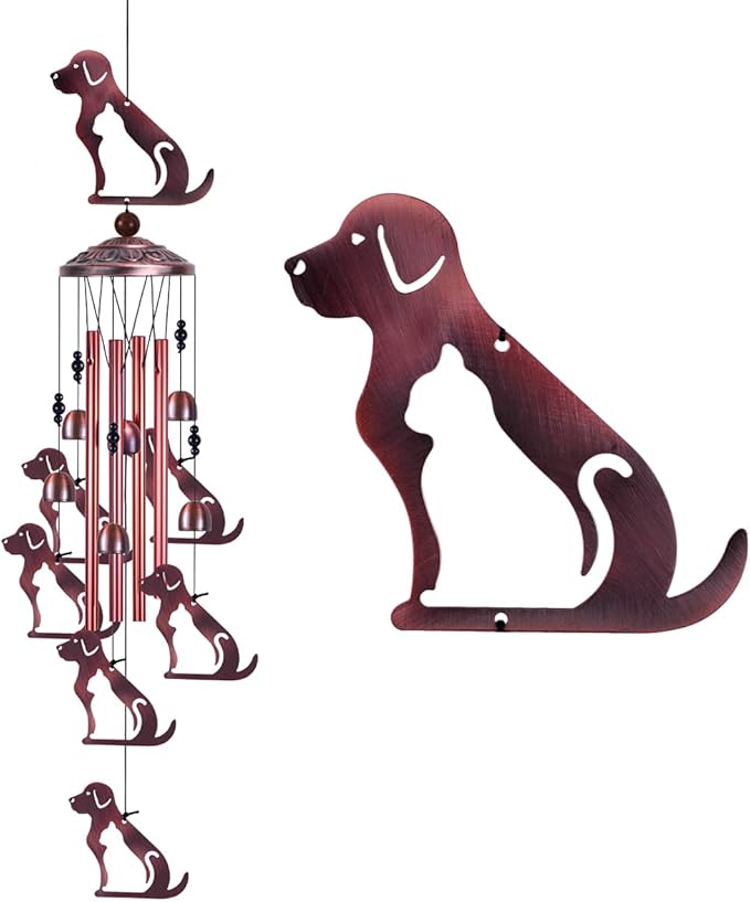 Outdoor Dog Wind Chimes Gifts for Mom - with 4 Tubes 6 Bells 7 Dogs Wind Bell, Romantic Wind Catcher, Mobile Dog Decor, Dog Bell, Puppy Windchimes for Home, Balcony, Tree, Festival, Garden Decoration