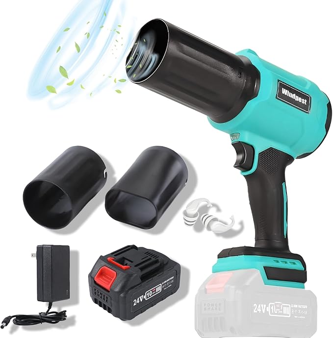 Small Cordless Leaf Blower,Leaf Blower Cordless,300000RPM Turbo Jet Blower with 1X24VX4.0Ah Battery and Charger for Patio Cleaning,Lawn Care,Car Cleaning and Dust Etc,2 Blowing Nozzles-Blue