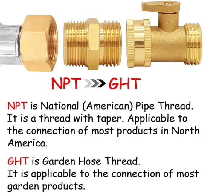 2PCS Brass Garden Hose Adapter 3/4"GHT Male to 3/4"NPT Male Thread Reducer Water Hose Nipple Reducing Convert Pipe Fittings Connector