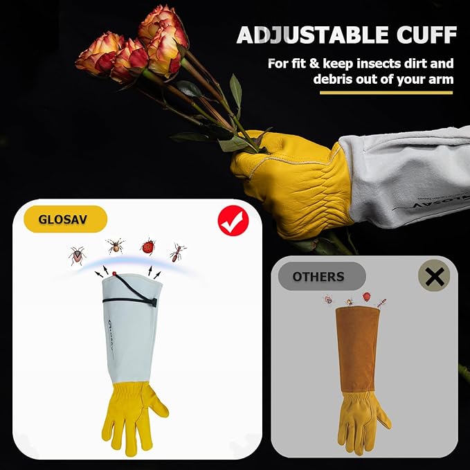 Gardening Gloves Thorn Proof for Rose Pruning & Cactus Trimming, Long Leather Garden Gloves for Women & Men (Large)