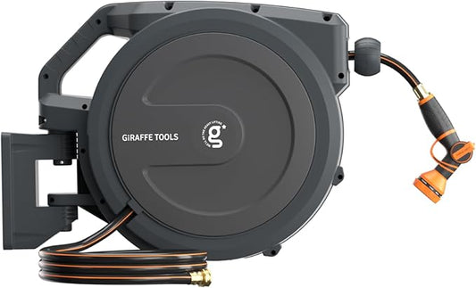 Giraffe Tools AW30 Wall Mounted 1/2" x 100 ft Garden Hose Reel, Retractable Water Hose Reel, Automatic Rewind & Lock at Any Length