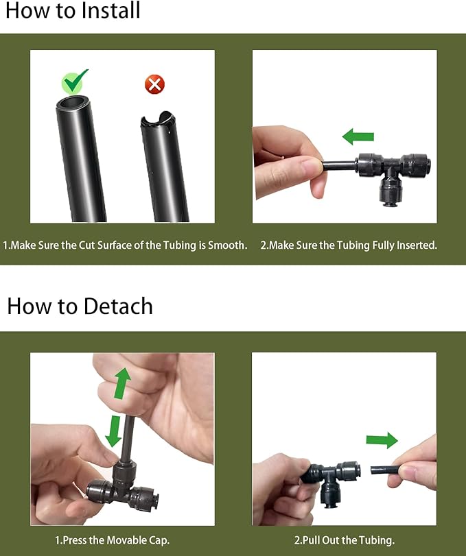 20 Pack Quick Connect 1/4" Drip Irrigation Tee Connectors,Tee Fitting for 1/4 Inch Irrigation Tubing,1/4 push to connect fittings for garden watering system