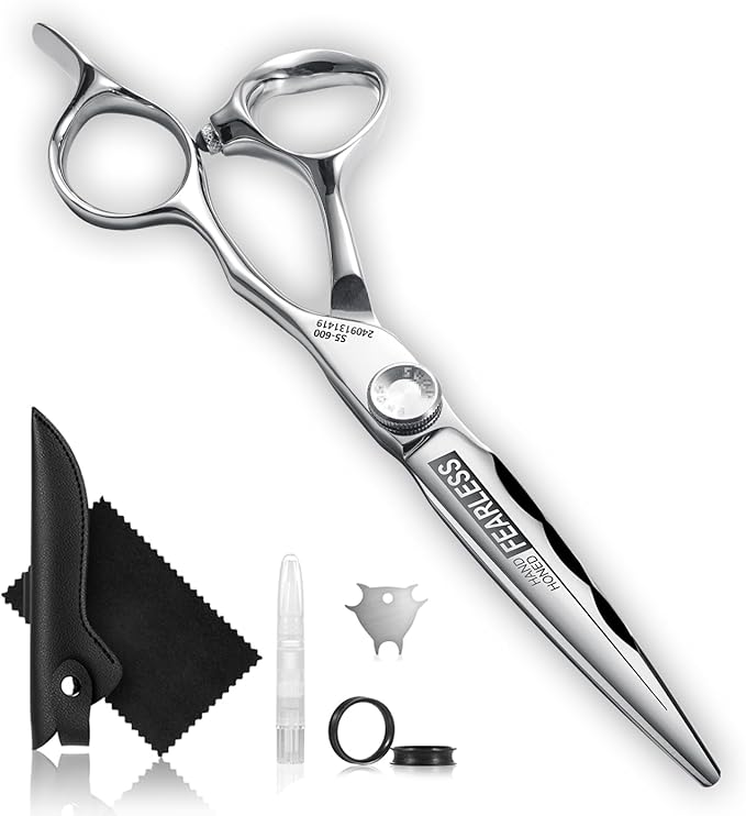 Professional Ergonomic Hair Cutting Scissors - SUS440C & Cobalt Stainless Steel Barber Shears - Fine Adjustment Tension - Premium Shears for Hair Cutting (6.0 Inches)