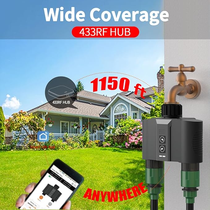 WiFi Water Timer for Garden Hose, Sprinkler Timer with 2 Outlet for Lawns and Yard, Rain Delay/Remote/Manual/Automatic Drip Irrigation System Programmable Faucet