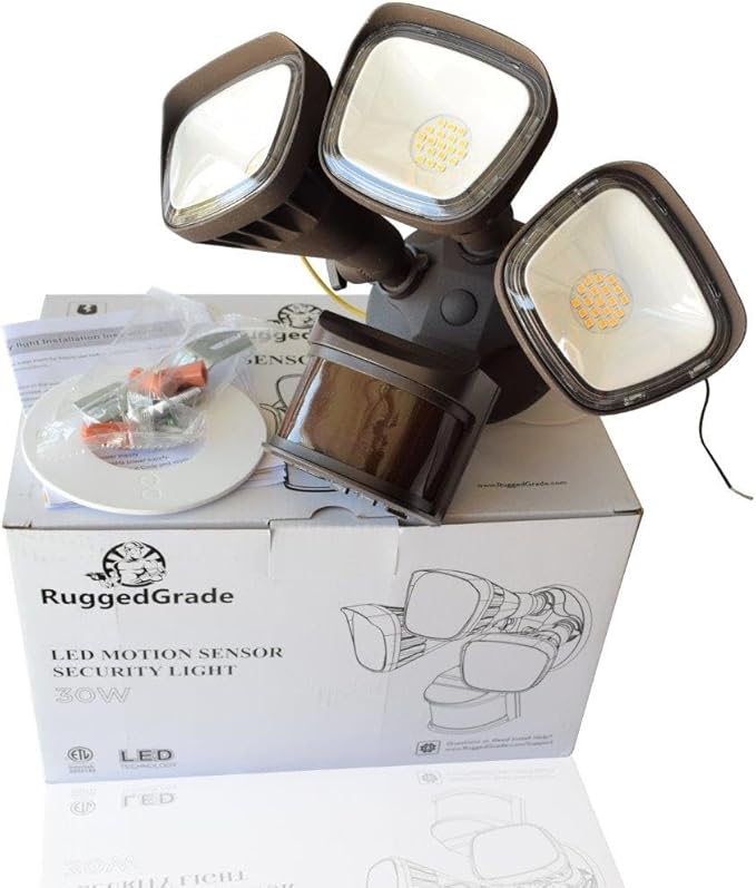 RuggedGrade 30W Turin II TT Series LED Security Light - Motion Wall Light - 3,600 Lumens - 240° Sensor - Color Selectable 3000K/4000K/5000K - Bronze Housing - Outdoor LED Light - DLC 5.1 Premium