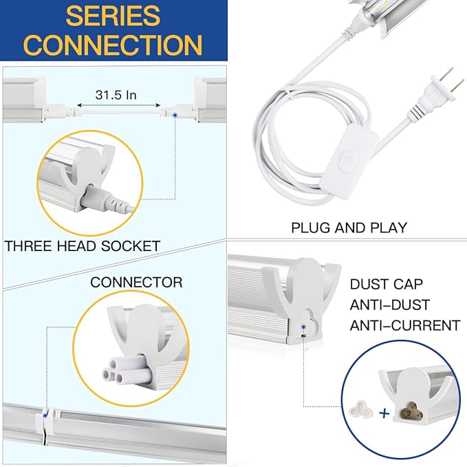 T5 Grow Lights 1.4Ft, 5000K White Full Spectrum LED Plant Growing Lamp Strips for Indoor Plants, Seeds Starting, Succulents, High PPFD with V-Shaped Reflector