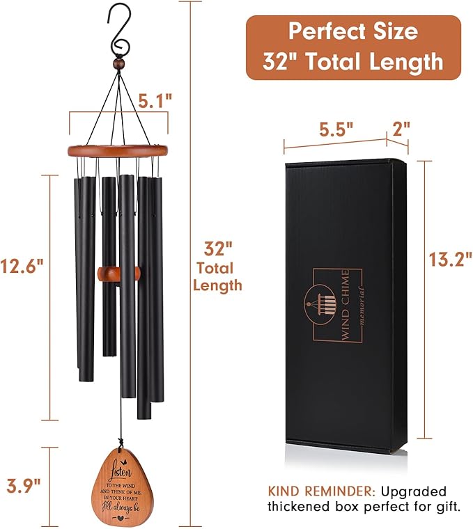 Memorial Wind Chimes for Loss of Loved One, Sympathy Wind Chimes Gift, Bereavement Gifts, Beautiful Outdoor Garden Decor with Soothing Melodic Tones