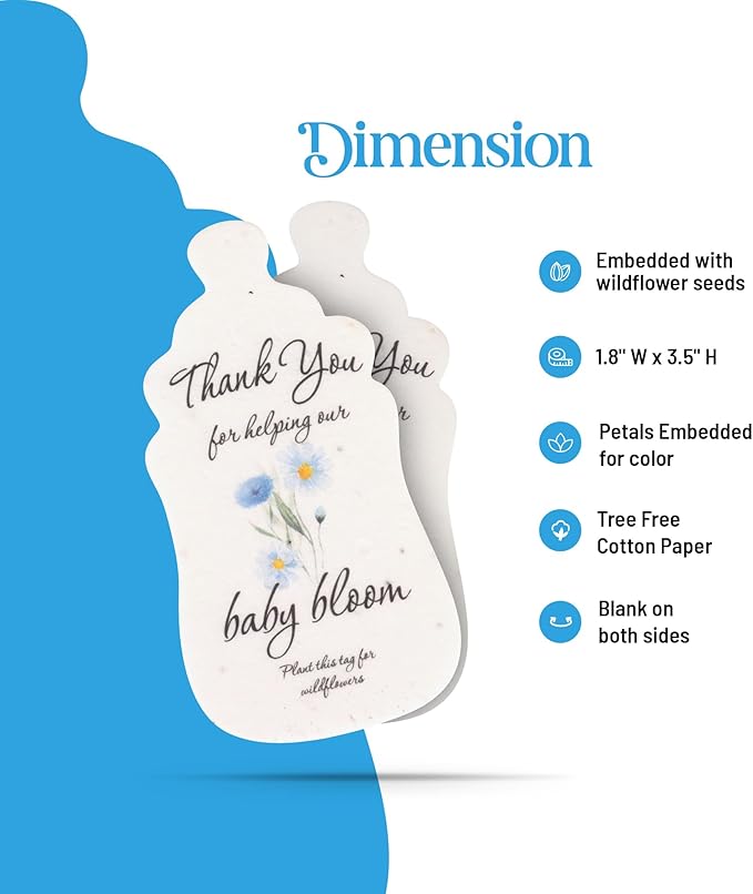 Baby Bottle Shaped Seed Paper – 5 Blue Baby Shower Favors for Guests with Wildflower Seeds, Writable & Plantable, Gender Reveal, Birthday Gifts for Guest