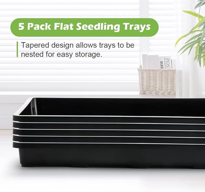 2.8 inch (7CM) Square Nursery Pots 120pcs with 5 Pack Seed Starter Trays, Durable Plastic Flat Seedling Tray (17"x11"x2") for Carrying and Holding Plant Nursery Pot (Black)