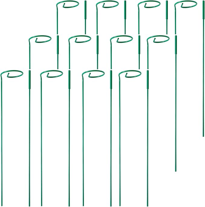 12 Pack Plant Stakes,Plant Support Stakes for Two Sizes(16 or 32 Inches),Plant Stakes for Outdoor Plants,Garden Flower,Tomato(Green)