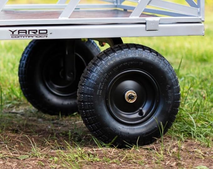Yard Commander - Heavy Duty 1200lb Steel All Terrain Utility Cart, Garden Wagon, 9 cu ft Bed, Easy Assembly, Removable Side Panels, 45° Dump Angle, 2-in-1 Convertible Handle for Towing
