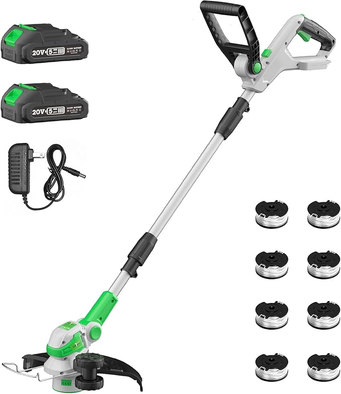 SOYUS 20V Cordless Electric Weed Wacker, 12 Inch String Trimmer Battery Powered with Auto Line Feed, Lightweight Grass Trimmer for Lawn Trimming/Edging with 2X 2.0 Ah Battery and Charger