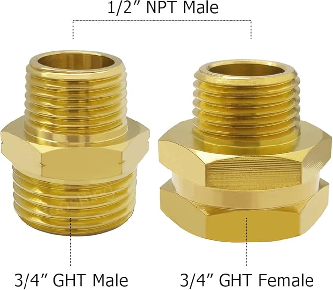 Hooshing Garden Hose Adapter 3/4 Inch GHT to 1/2 Inch NPT Brass Hose Connectors Water Hose to Pipe Thread Fittings Washers